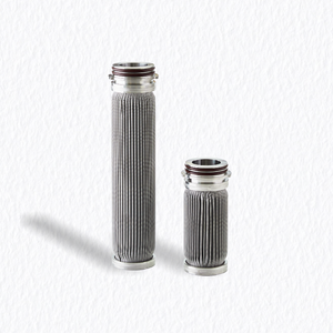 Overview of Stainless Steel Pleated Filter Cartridges in various lengths (10 inch, 20 inch) made of sintered fiber felt for high temperature and high viscosity filtration.