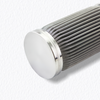 Flat closed end cap of the stainless steel pleated filter element, fully welded to prevent leakage in critical chemical processes.