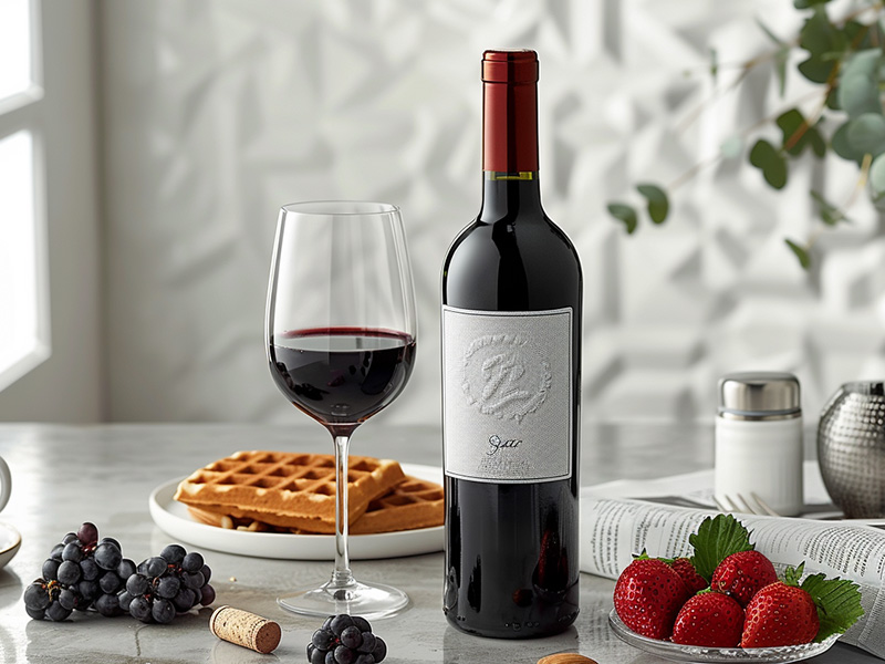 Red wine bottle and glass ensured pure by tailored filter cartridges for beverage hygiene compliance