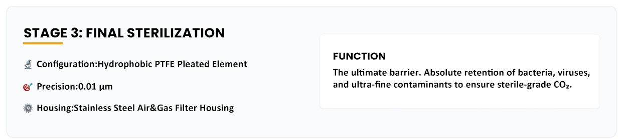 Three-Stage CO₂ Sterile Filtration System stage3：final sterilization