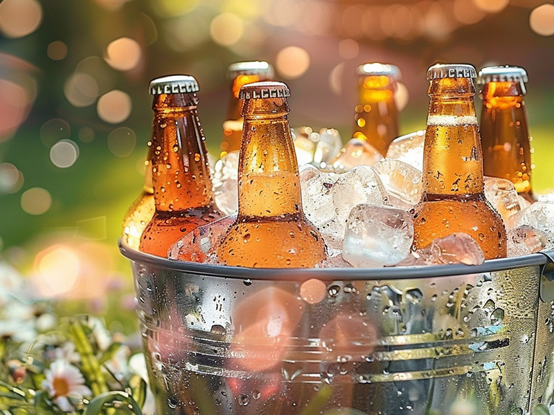 Ice cold beer bottles purified via premium filter cartridges for food & beverage safety and purity