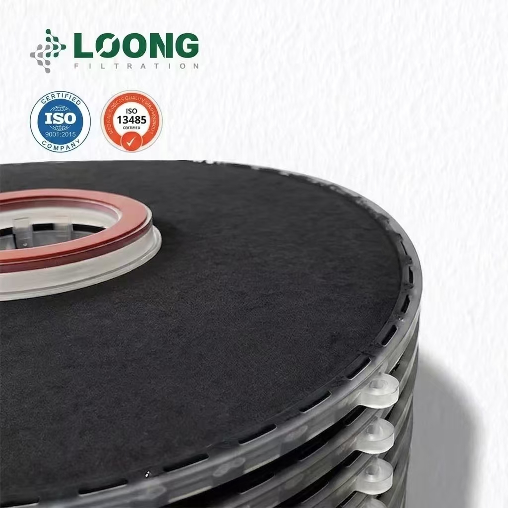 LOONG Filtration activated carbon lenticular filter module with premium depth filtration media.